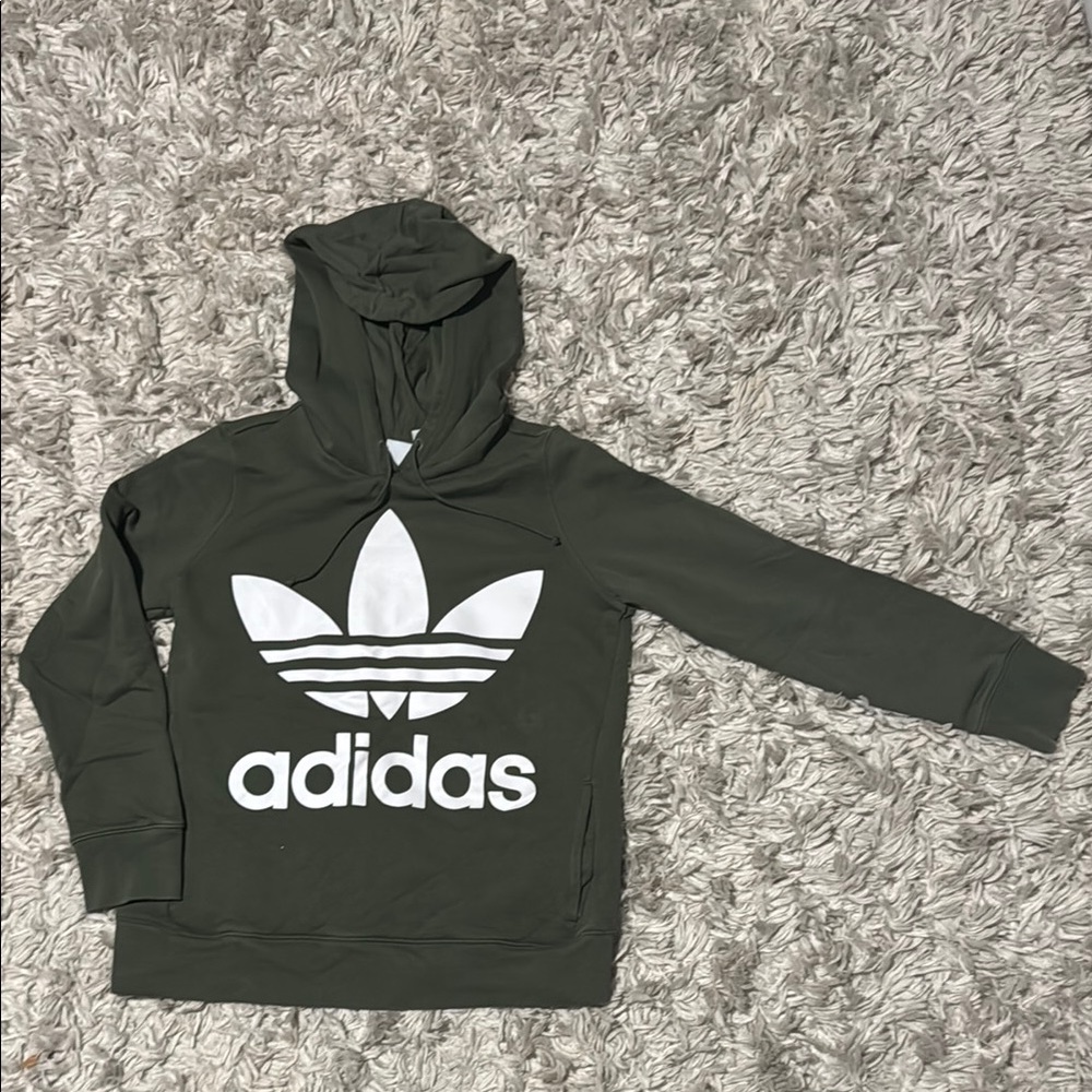 Adidas Olive Hoodie with White Trefoil
